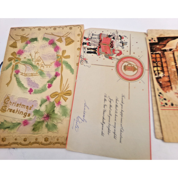 Vintage MCM Christmas Greeting Card Cute Girl Glitter Muff Happy New Year & more - Picture 5 of 16